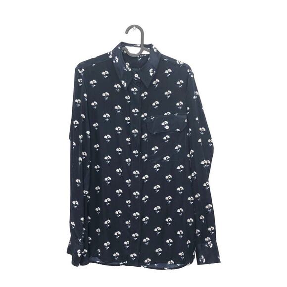 Victoria Beckham Silk Daisy Print Shirt Navy 6 - Picture 1 of 16